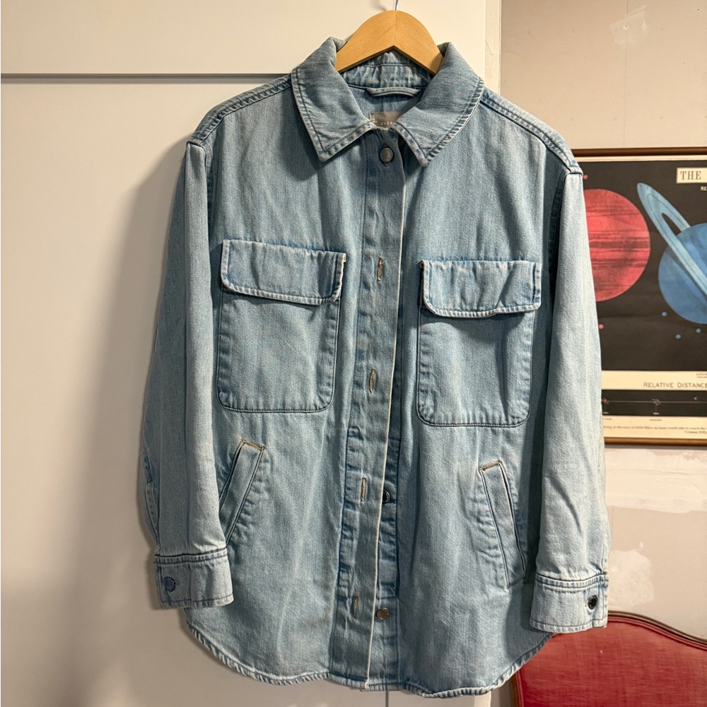 Oversized Everlane heavy jean outer layer over shirt